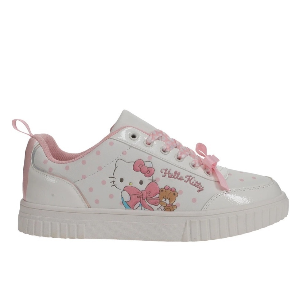 Hello Kitty Polka Dot Bow Ribbon Bear White and Pink Sneakers NEW Sz 9